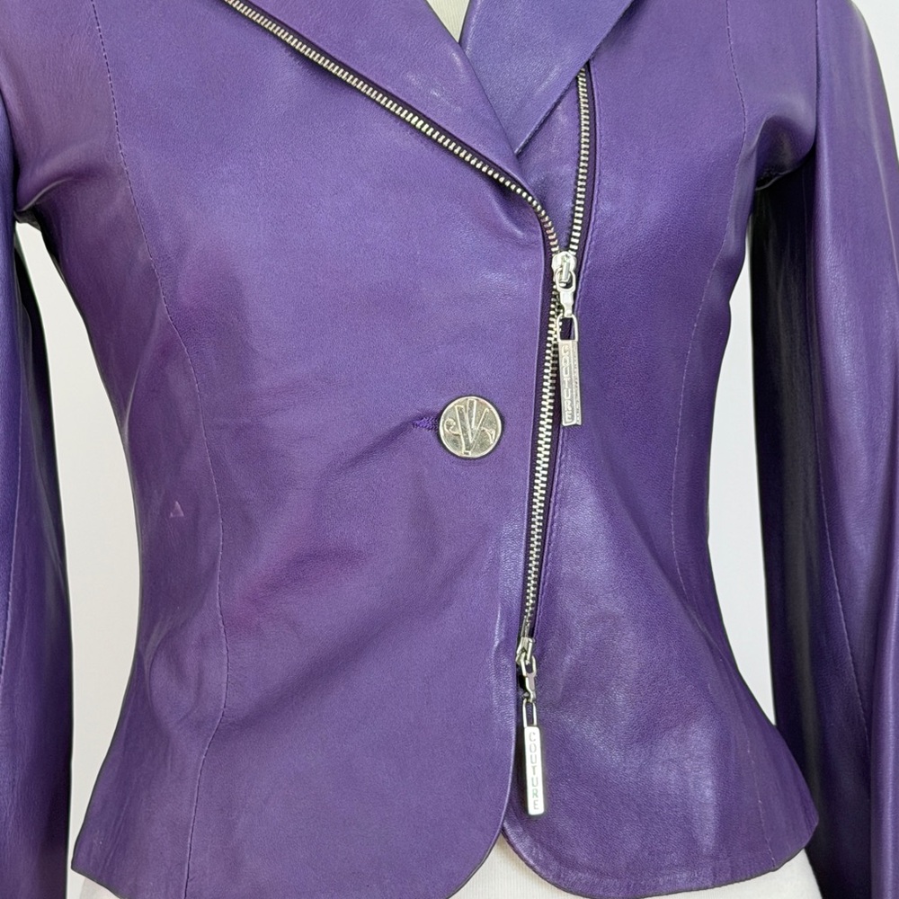 Versace Vintage Y2K Purple Leather Jacket - Picture 5 of 9